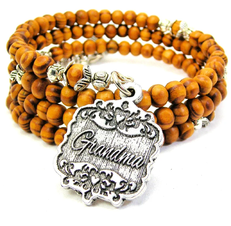 Grandma Victorian Scroll Natural Wood Wrap Bracelet