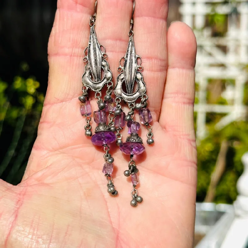 Vintage Sterling Silver Amethyst Shoulder Duster Earrings