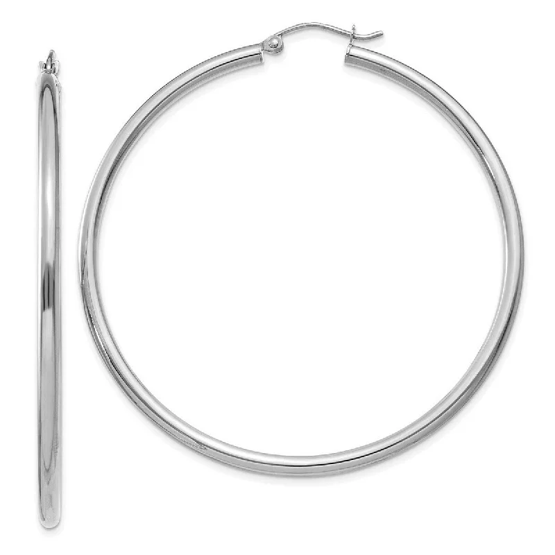 Curata 14k White Gold Polished 55x2.5mm Lightweight Round Hoop Earrings