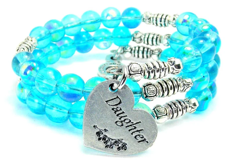 Daughter Heart Sea Siren Ocean Glass Wrap Bracelet