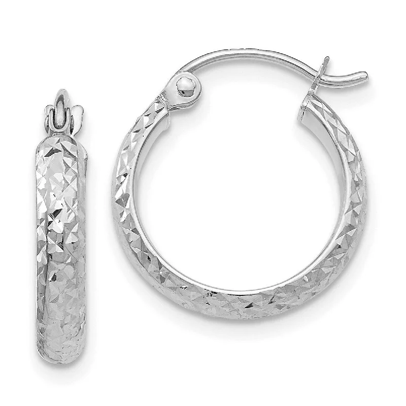 Curata 14k White Gold iamond-Cut 2.8x15mm Hoop Earrings