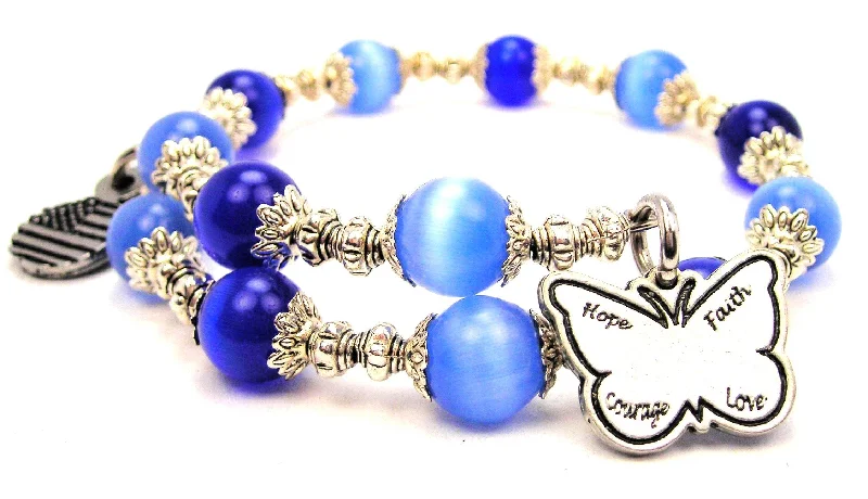 Hope Faith Courage Love Butterfly Cat's Eye Beaded Wrap Bracelet