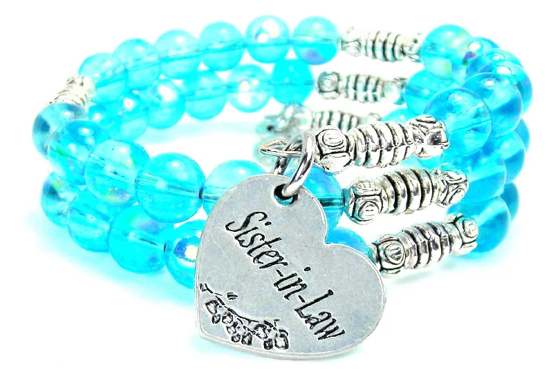 Sister In Law Heart Sea Siren Ocean Glass Wrap Bracelet