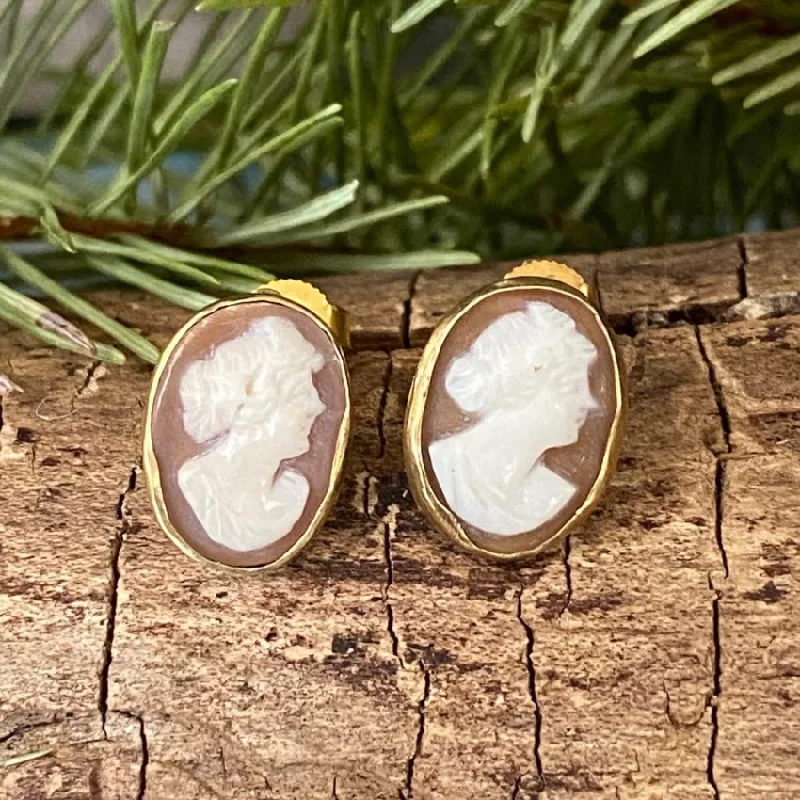 14k Yellow Gold Filled Cameo Pierced Post Earrings