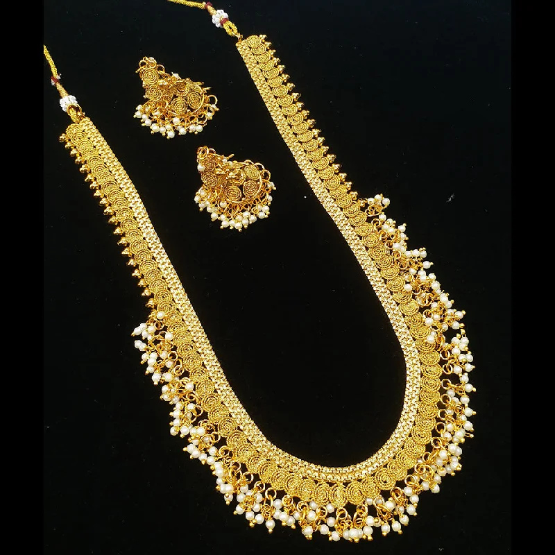 Palak Art Gold Plated Pearl Long Necklace Set