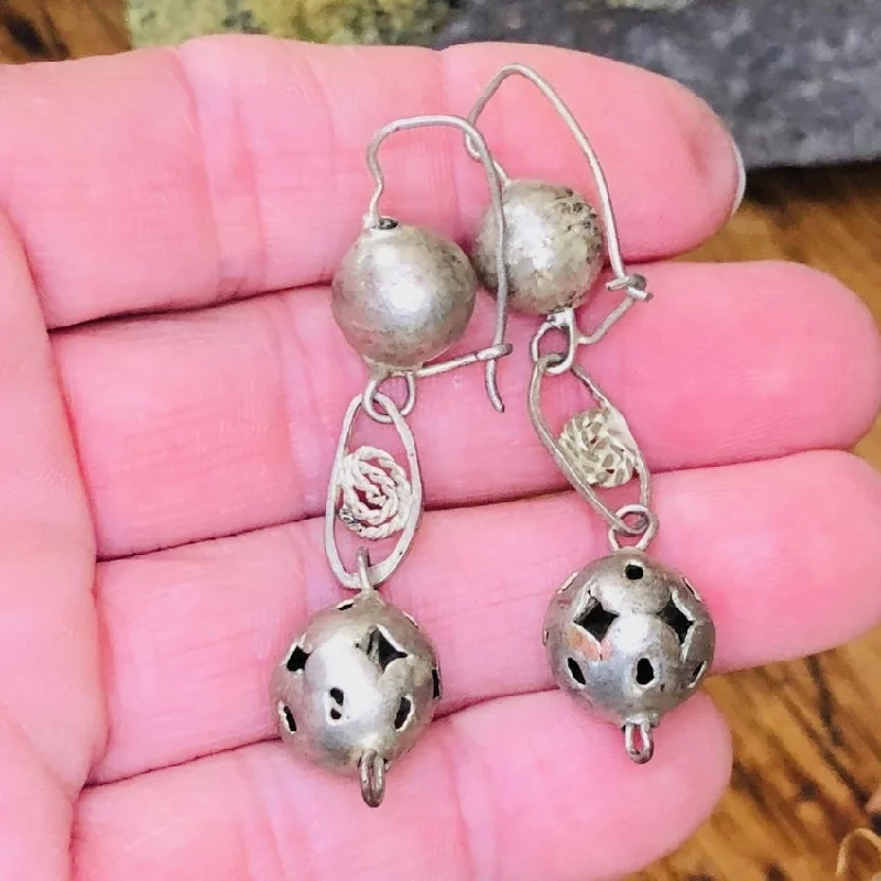 Rustic Sterling Silver Beaded Pierced Earrings