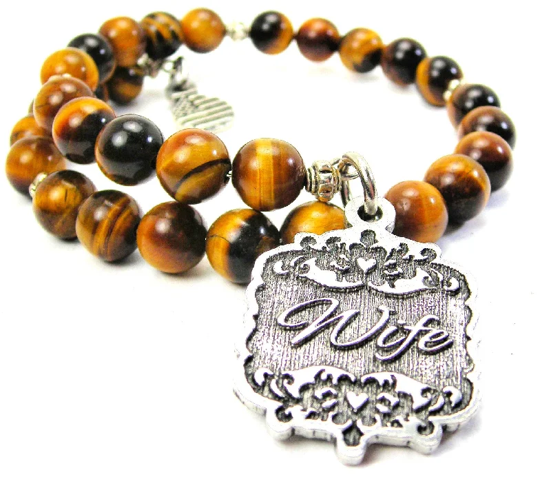 Godmother Victorian Scroll Tiger's Eye Glass Beaded Wrap Bracelet