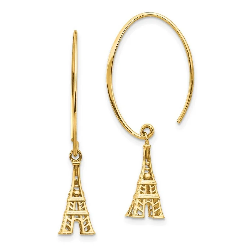 Curata 14k Eiffel Tower Long Drop Dangle Earrings - 34.8x14.59mm Wide