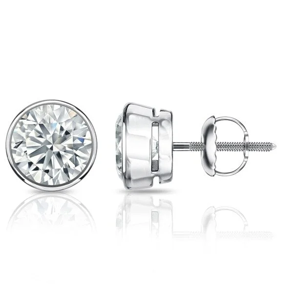 Auriya 3 1/2ctw Round Diamond Stud Earrings Bezel-set 18k Gold - GIA Certified