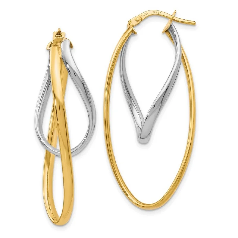 Curata 10k Two tone Gold Polished Twist Double Hoop Earrings 17x2mm