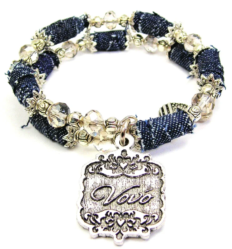 Vovo Victorian Scroll Blue Jean Beaded Wrap Bracelet