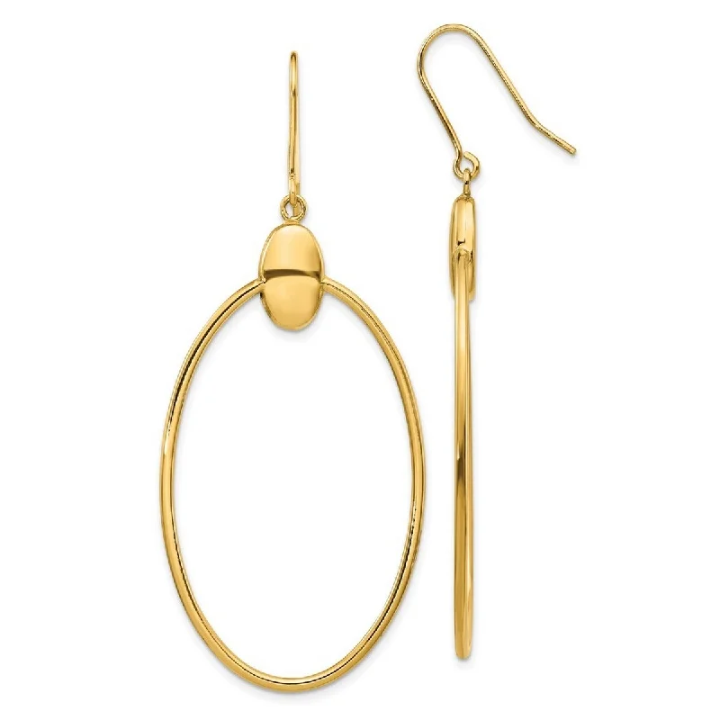 Curata 14k Yellow Gold Polished Oval Long Drop Dangle Hook Earrings 66x26mm