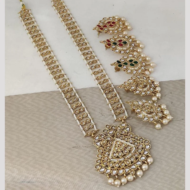 Rani Sati Jewels Gold Plated Pearl And Kundan Long Necklace Set