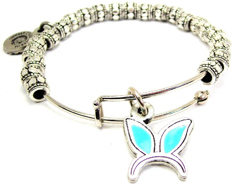 Hand Painted Bunny Ears Headband Aqua Blue Metal Beaded Bracelet