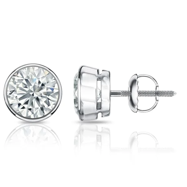 Auriya 3ctw Round Diamond Stud Earrings Bezel-set 18k Gold - Certified