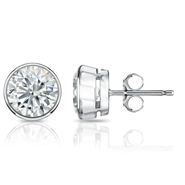 Auriya 3 1/2ctw Round Diamond Stud Earrings Bezel-set 18k Gold - GIA Certified