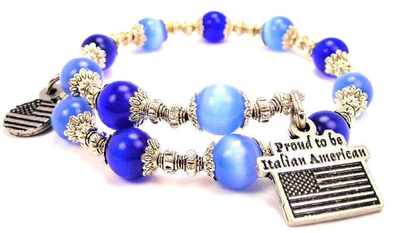 Proud To Be Italian American Cat's Eye Beaded Wrap Bracelet