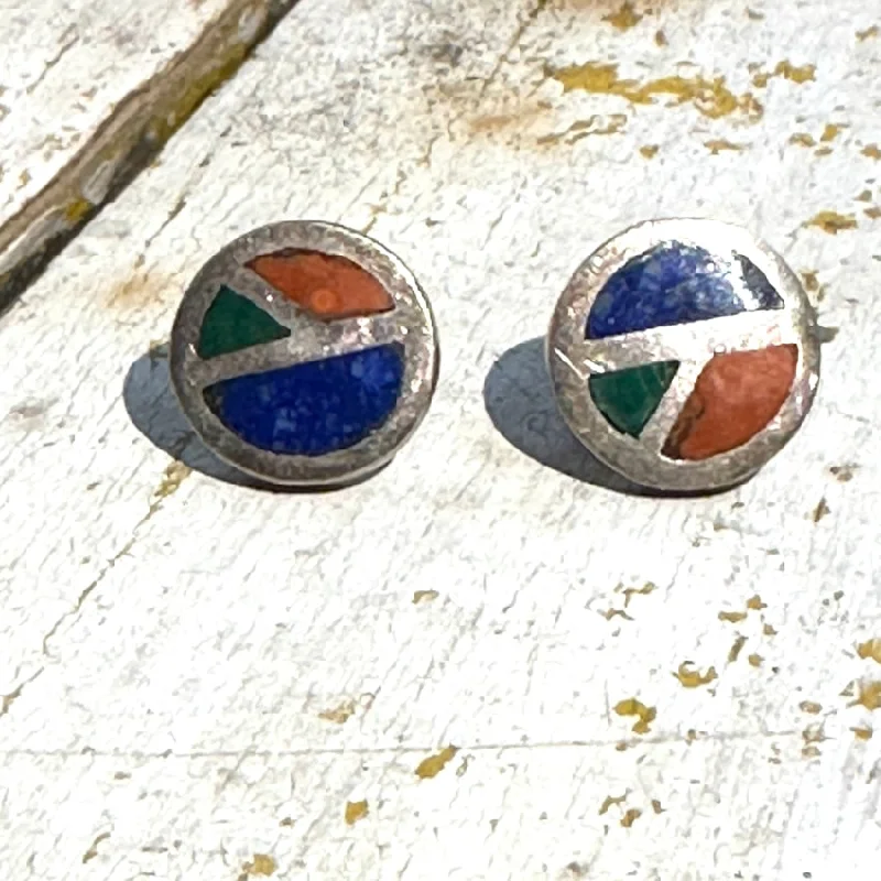 Vintage 950 Fine Sterling Silver Inlay Pierced Earrings