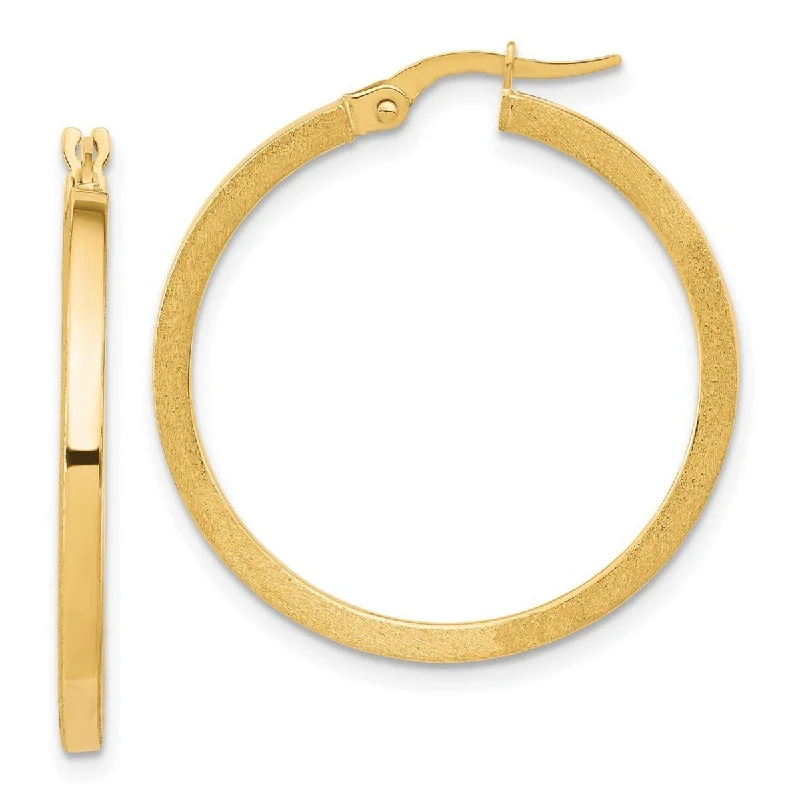 Curata 10k Yellow Gold Brushed Squared Tube 30x2mm Oval Hoop Earrings