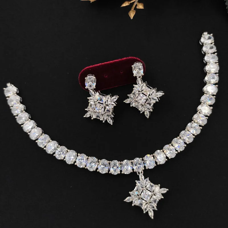 Aamrapali Silver Plated AD Necklace Set