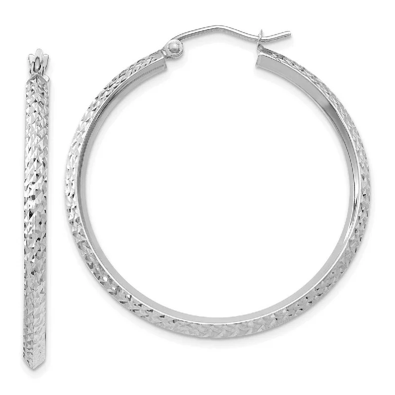 Curata 14k White Gold Knife Edge Sparkle Cut 2.5x25mm Hoop Earrings - 35mm long 2.5mm Thick