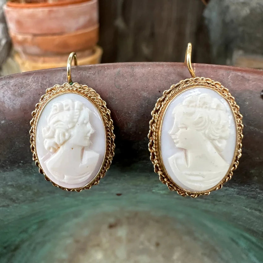 Gold & Shell Cameo Earrings 14k