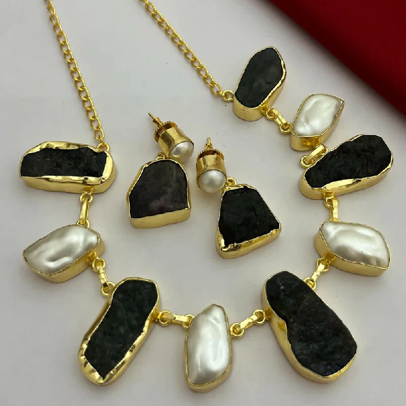 FS Collection Gold Plated Stone Necklace Set