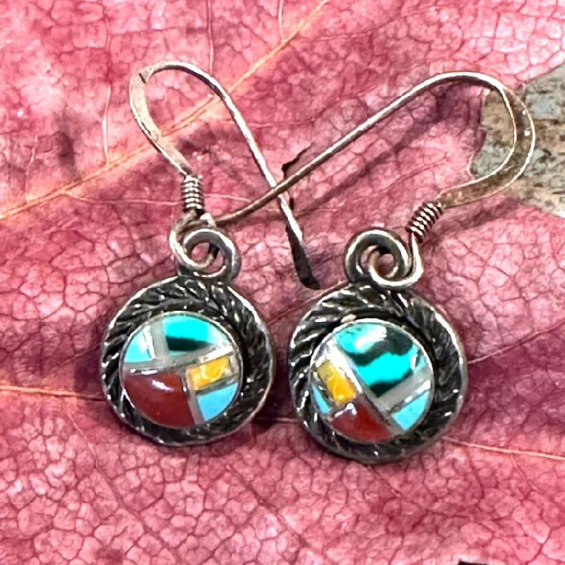 Vintage Sterling Silver Southwestern Channel Inlay Pierced Earrings