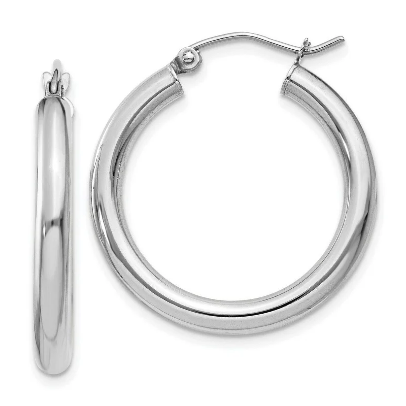 Curata 14k White Gold Polished 3X25mm Classic Hoop Earrings