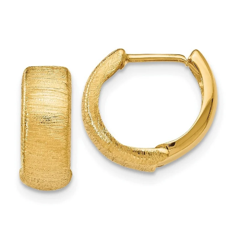 Curata 14k Yellow Gold Textured 5x14mm Hinged Huggies Hoop Earrings