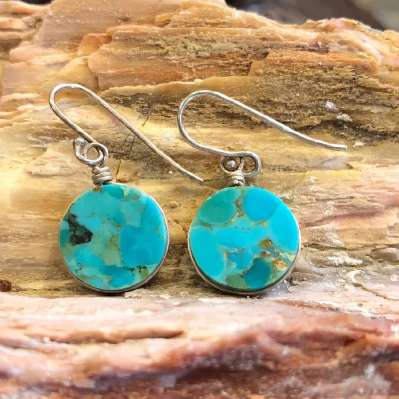 Sterling Silver & Turquoise Button Pierced Earrings