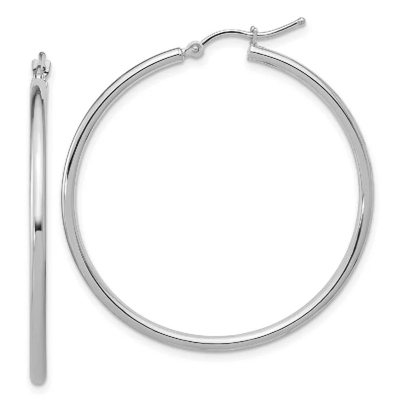 Curata 14k White Gold 40x2mm Polished Hinged Hoop Earrings