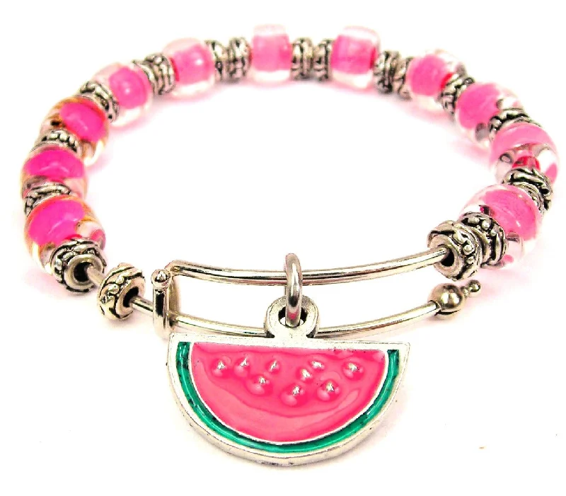 Watermelon Charm 9mm Glass Beaded Single Bracelet