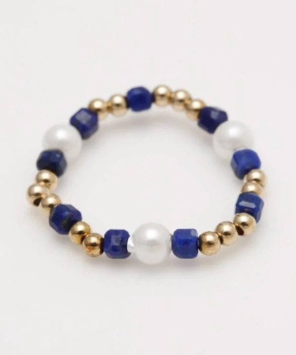 Cubic Lapis Lazuli Beaded Ring