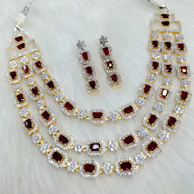 Aamrapali Gold Plated AD Long Necklace Set