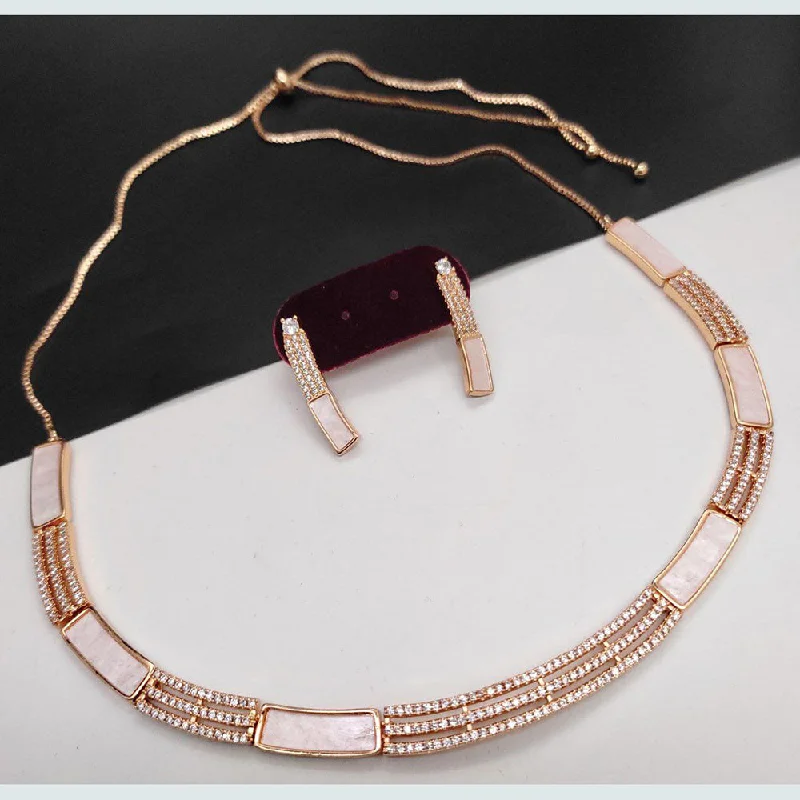 Aamrapali Rose Gold Plated AD Necklace Set