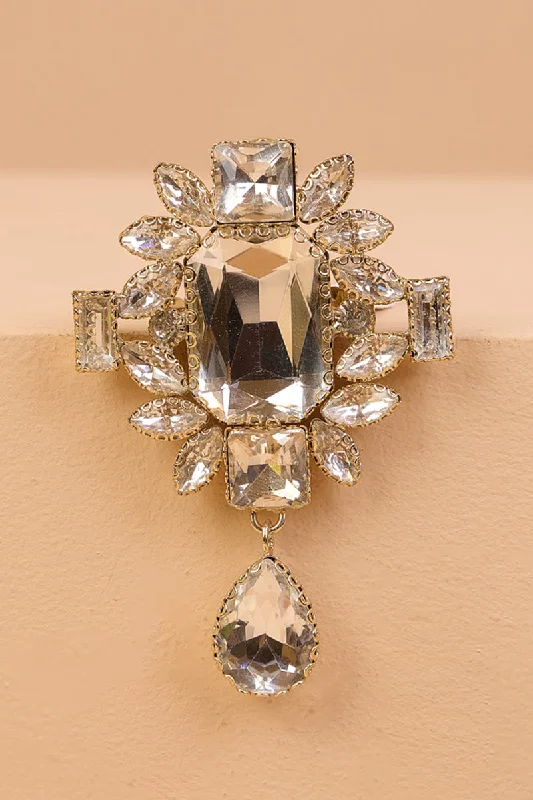 Transparent Crystal Brooch with Drop Detailing