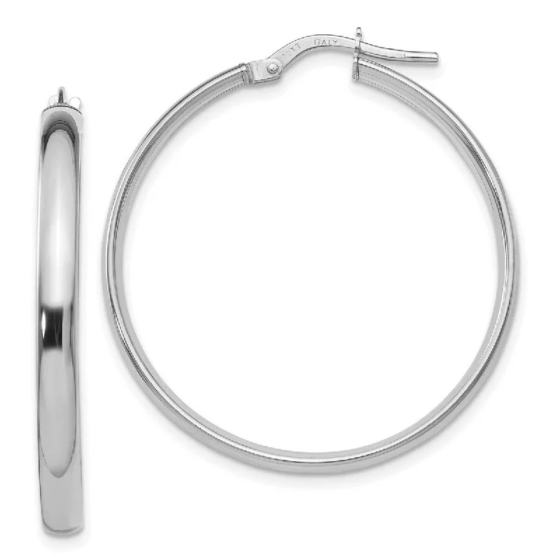 Curata 10k White Gold Polished 3x35mm Classic Hoop Earrings