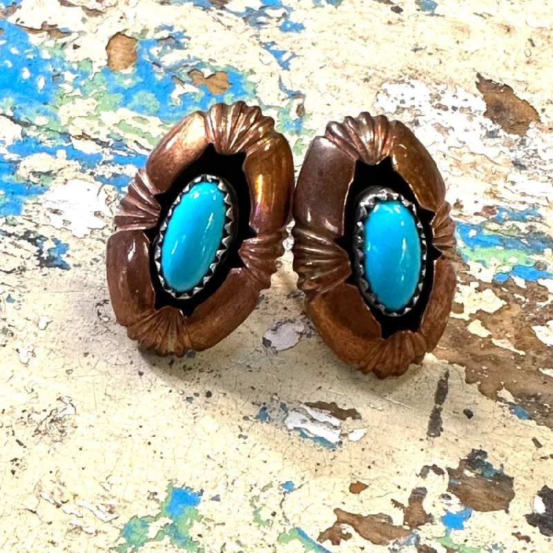 Southwestern Southwestern Solid Copper & Turquoise Pierced Earrings