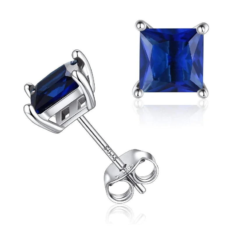 Donatello Gian 2.5CT Sterling Silver Lab Created Blue Sapphire Square Cut Studs Earrings