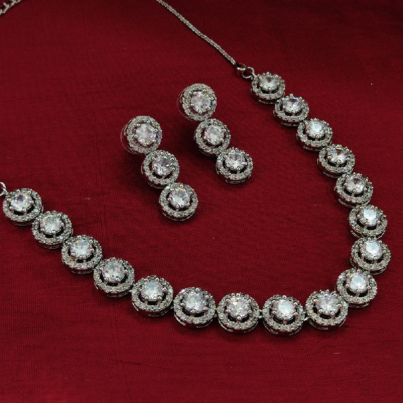 Aamrapali Silver Plated AD Necklace Set