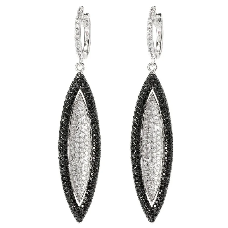 Sterling Silver 3 3/4ct White Zircon and Black Spinel Earrings