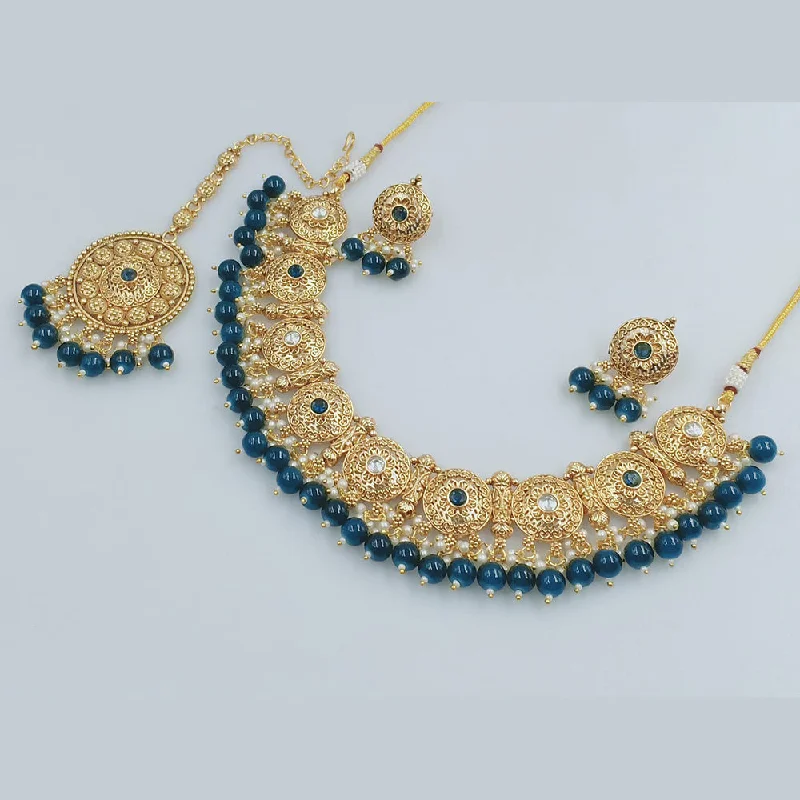 Rajwadi Collection Gold Plated Pearl And Beads Necklace Set