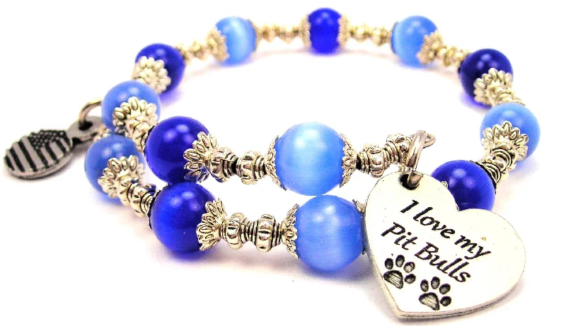 I Love My Pit Bulls Cat's Eye Beaded Wrap Bracelet