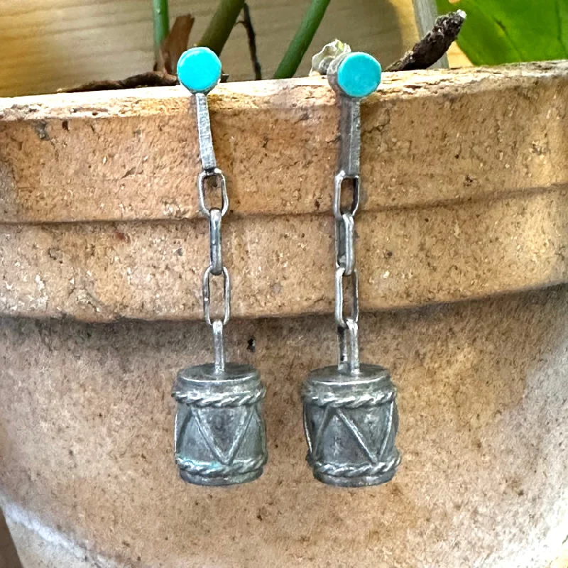 Vintage Navajo Sterling Silver Drum Pierced Earrings