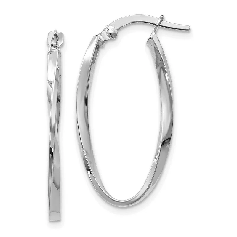 Curata 14k White Gold Hinged Polished Twisted Oval Hoop Earrings (2mm x 30mm)