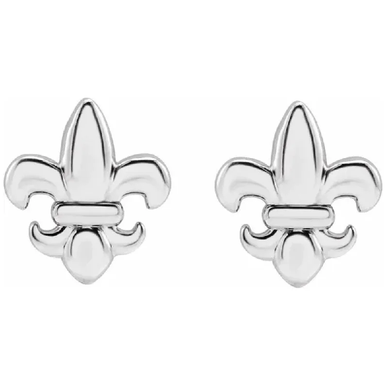 Fleur-de-Lis Earrings 14K White or Yellow Gold