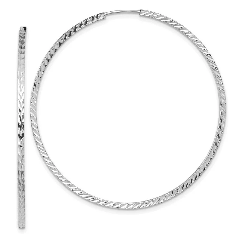 Curata 14k White Gold Diamond-Cut Square Tube 1.2x50mm Endless Hoop Earrings