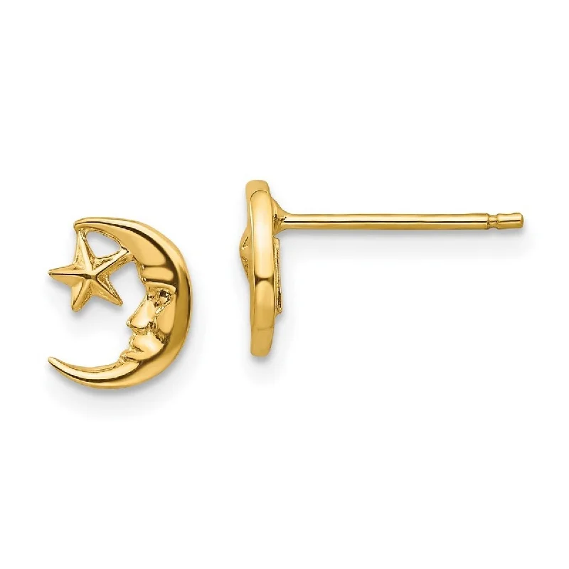 Curata 14k Yellow Gold Polished Celestial Moon and Star Post Earrings 10x8mm