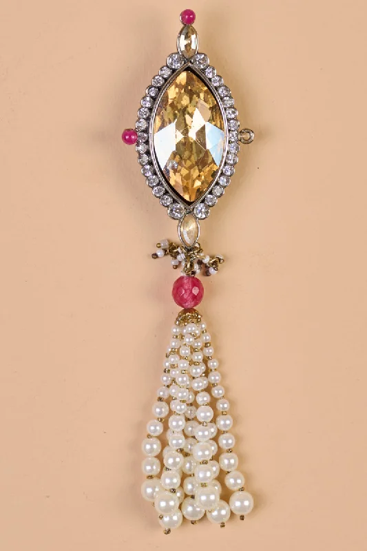 Maroon Crystal With Pearl Latkan Brooch